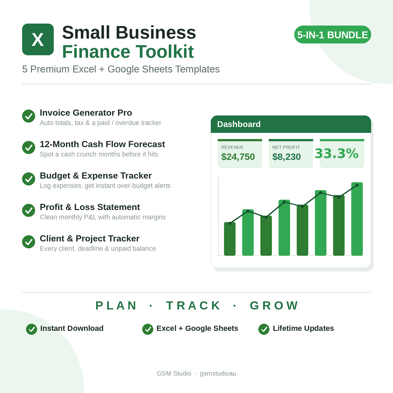 Freelancer & Small Business Finance Toolkit — 5 Excel and Google Sheets templates